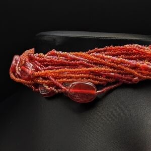 RED Glass Beaded Choker Torsade Necklace